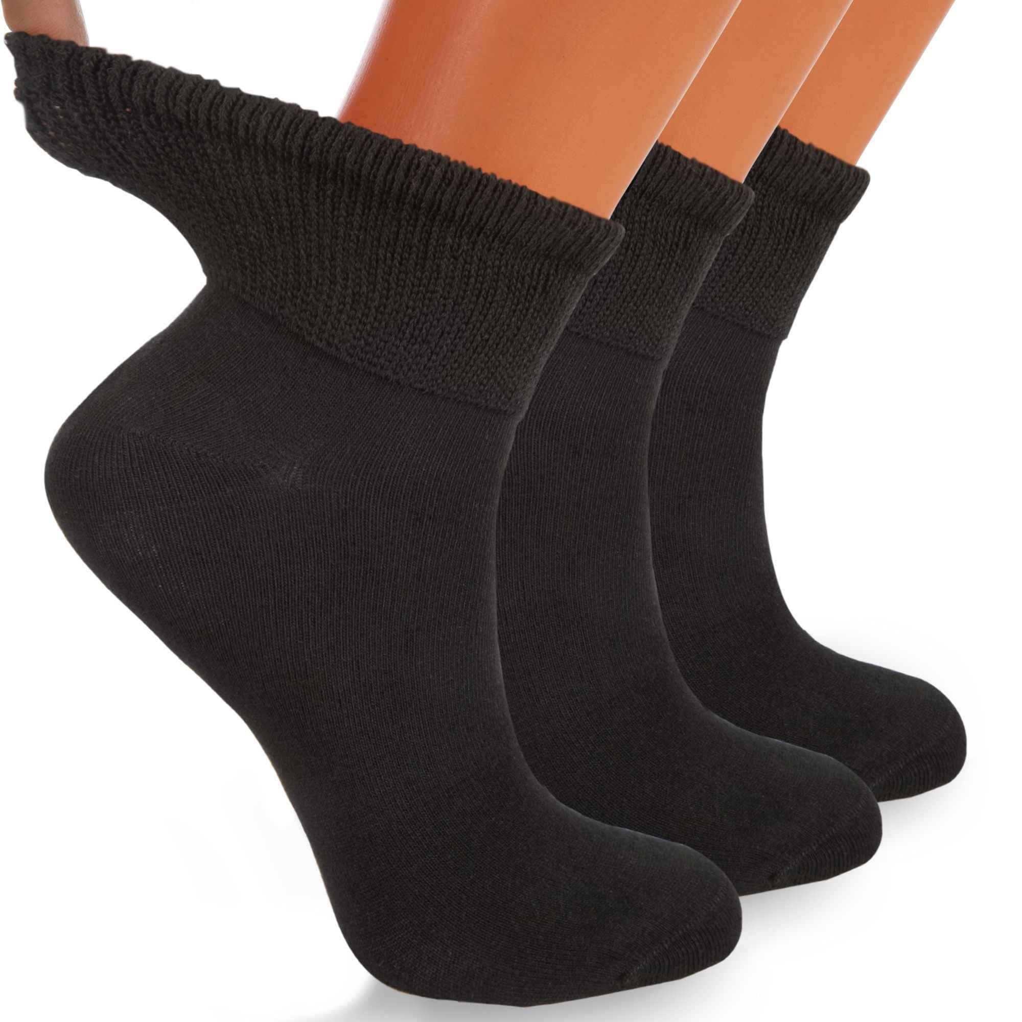 Women's Diabetic Ankle Socks 3 Pairs Soft Cotton, Non-Binding Top, Seamless Toe, Promotes Circulation, Shoe Size 9-11
